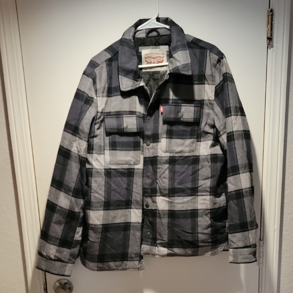 Levi's Charcoal and Light Gray Checkered Shirt Jacket